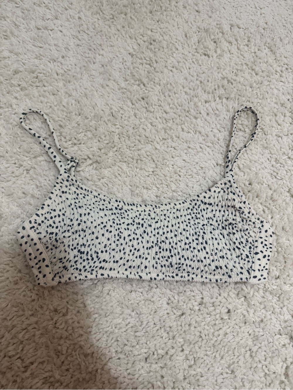 Spaghetti Strap Bikini top in White with Black Dot Print